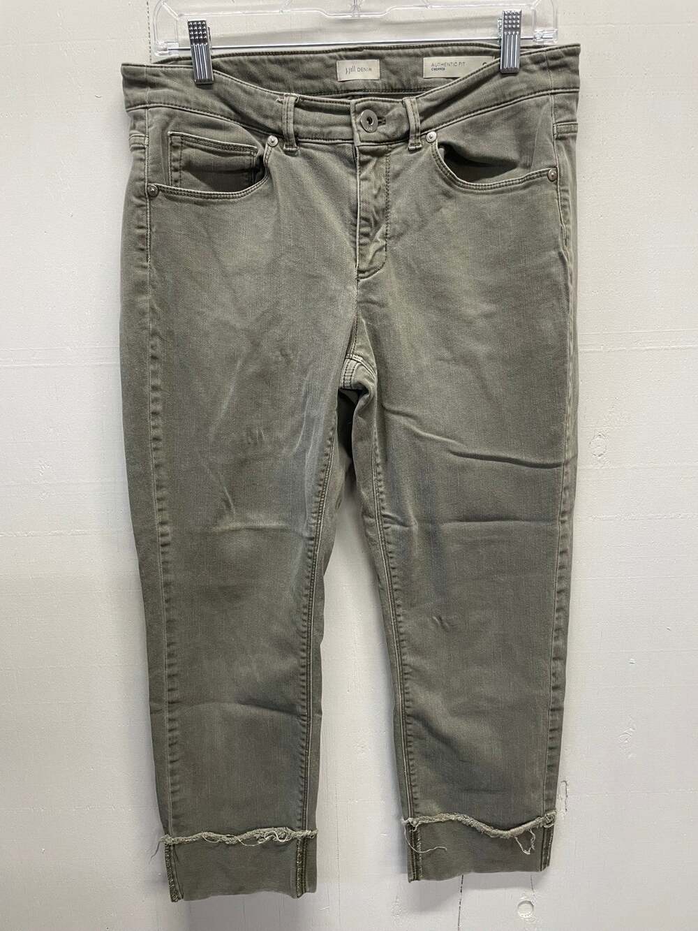 J Jill Women's Cropped Authentic Cut Sage Green Denim Jeans Size 8 Straight Leg